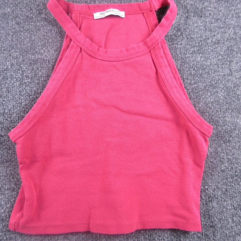 Zara Trafaluc Tank Top Juniors Small Pink Halter Neck Cropped Jersey Stretch